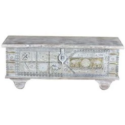 Coffre De Rangement En Bois De Manguier Coloris Blanc Vieilli - Longueur 116 X Profondeur 40 X Hauteur 46 Cm -PEGANE-