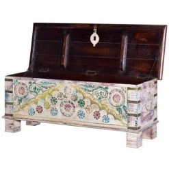 Coffre De Rangement En Bois De Manguier Multicolore - Longueur 116 X Profondeur 40 X Hauteur 45 Cm -PEGANE-