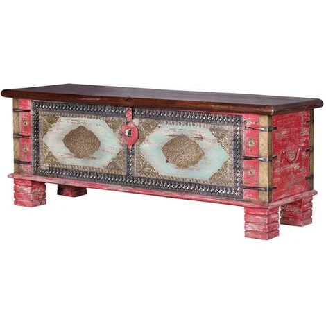 Coffre De Rangement En Bois De Manguier Coloris Rose Vieilli - Longueur 116 X Profondeur 40 X Hauteur 45 Cm -PEGANE- – Image 2