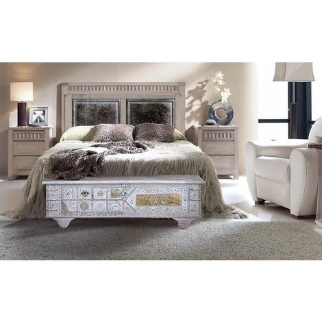 Coffre De Rangement En Bois De Manguier Coloris Blanc Vieilli - Longueur 145 X Profondeur 40 X Hauteur 45 Cm -PEGANE- – Image 5