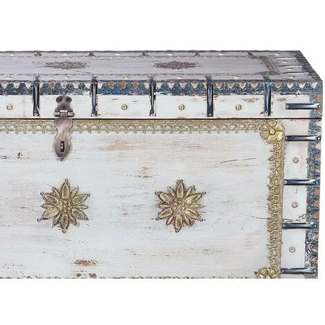 Coffre De Rangement Coloris Blanc Vieilli En Bois De Manguier - Longueur 100 X Profondeur 40 X Hauteur 57 Cm -PEGANE- – Image 5