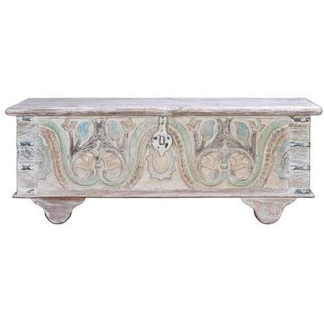 Coffre De Rangement En Bois De Manguier Multicolore - Longueur 116 X Profondeur 40 X Hauteur 45 Cm -PEGANE-