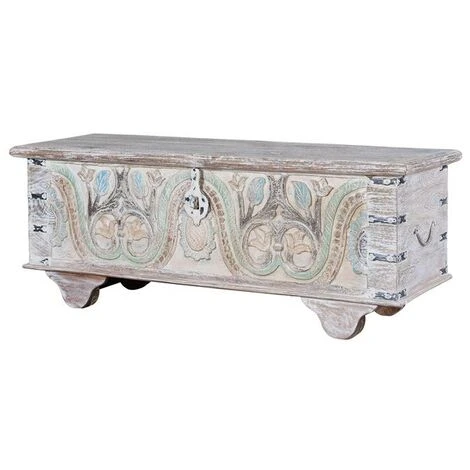 Coffre De Rangement En Bois De Manguier Multicolore - Longueur 116 X Profondeur 40 X Hauteur 45 Cm -PEGANE- – Image 2