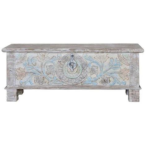 Coffre De Rangement Multicolore En Bois De Manguier - Longueur 116 X Profondeur 40 X Hauteur 45 Cm -PEGANE-