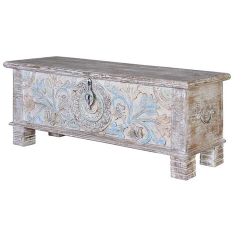 Coffre De Rangement Multicolore En Bois De Manguier - Longueur 116 X Profondeur 40 X Hauteur 45 Cm -PEGANE- – Image 2