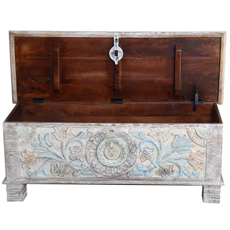 Coffre De Rangement Multicolore En Bois De Manguier - Longueur 116 X Profondeur 40 X Hauteur 45 Cm -PEGANE- – Image 4