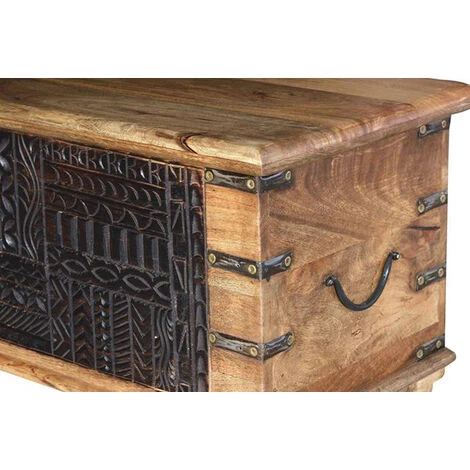 Coffre De Rangement En Bois De Manguier Coloris Naturel - Longueur 116 X Profondeur 40 X Hauteur 45 Cm -PEGANE- – Image 3