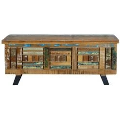 Coffre De Rangement En Bois Recyclé / Fer Multicolore - Longueur 116 X Profondeur 40 X Hauteur 47 Cm -PEGANE-