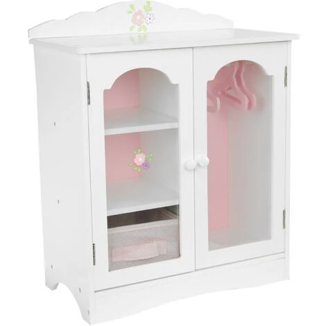 TEAMSON KIDS Armoire Poupée Poupon Little Princess Penderie Dressing Meuble Bois Jeu TD-0210A - Blanc