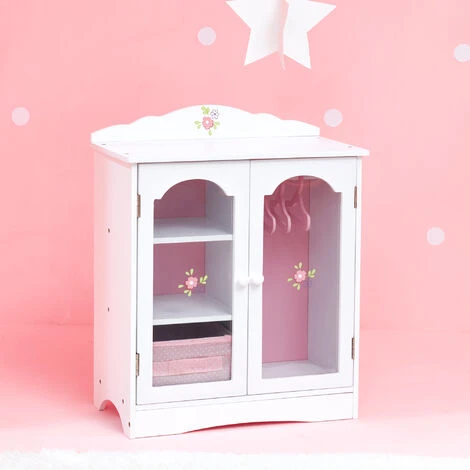 TEAMSON KIDS Armoire Poupée Poupon Little Princess Penderie Dressing Meuble Bois Jeu TD-0210A - Blanc – Image 3