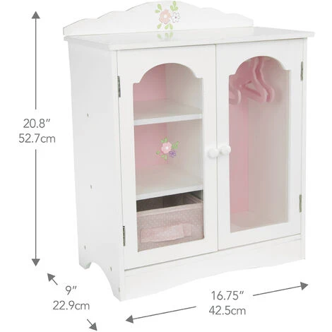 TEAMSON KIDS Armoire Poupée Poupon Little Princess Penderie Dressing Meuble Bois Jeu TD-0210A - Blanc – Image 4