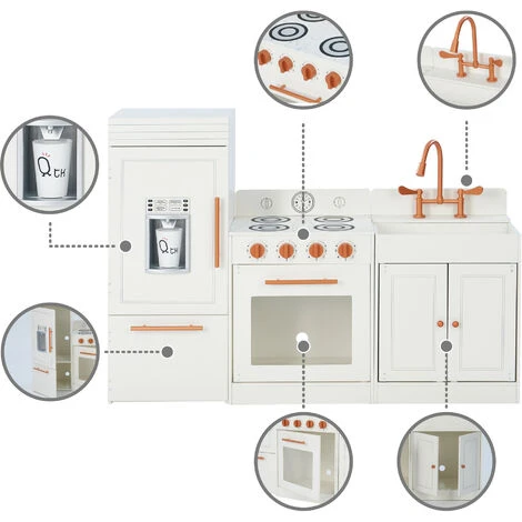 TEAMSON KIDS Grande Cuisinière De Jeu Rose Doré En Bois Pour Enfant Teamson TD-12863R - Blanc – Image 5