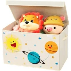 SONGMICS Boîte De Rangement, Bac Pliable, Coffre Pour Jouets, Organisateur Avec Deux Poignées Et Couvercle, Pour Salle De Jeux, Chambre à Coucher, Placard, Crèche, Beige RFB003W01 - Beige