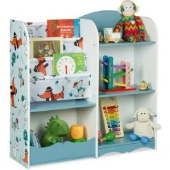 Relaxdays étagère Pour Enfant, 7 Compartiments Pour Livres & Jouets, Motif Chien, HxLxP : 84 X 86 X 26, Bleue/blanche