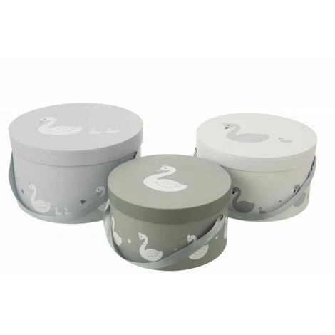 Paris Prix - Lot De 3 Boîtes Déco "cygne" 32cm Blanc & Gris