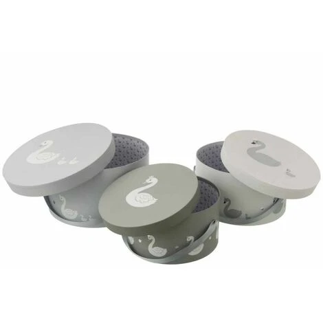 Paris Prix - Lot De 3 Boîtes Déco "cygne" 32cm Blanc & Gris – Image 2
