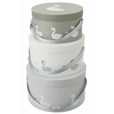 Paris Prix - Lot De 3 Boîtes Déco "cygne" 32cm Blanc & Gris – Image 3