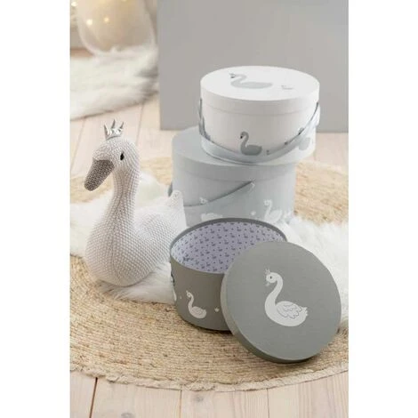 Paris Prix - Lot De 3 Boîtes Déco "cygne" 32cm Blanc & Gris – Image 5