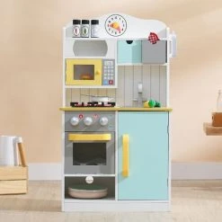 Cuisine Enfants En Bois Avec 5 Accessoires Cuisine De Jeu Dinette Teamson Kids Florence Bleu VEN-TD-11708AR - Blanc