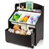 DREMADE DREAMADE Coffre à Jouets Pour Enfants Avec 3 Palettes, Boîte De Rangement En Bois, PP, Fer, Grande Capacité De Chargement Pour Jouets, Livres, Vêtement, 63,5X38X76 CM (Brun)