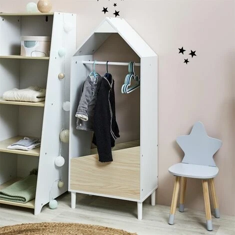 Paris Prix - Armoire Penderie Enfant "maya" 116cm Blanc & Beige – Image 3
