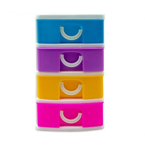 MEDIA WAVE STORE ® 391600 Mini Tour De Rangement Multicouleur 4 Tiroirs WELKHOME 9x13x15 Cm – Image 2