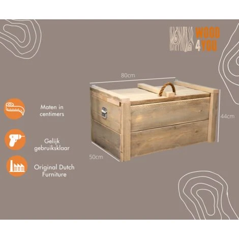 FALSE Wood4you - Coffre à Jouets Echafaudage Bois - Coffre De Rangement 80Lx44Hx50D Cm – Image 2