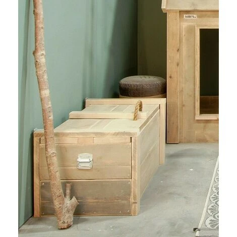 FALSE Wood4you - Coffre à Jouets Echafaudage Bois - Coffre De Rangement 80Lx44Hx50D Cm – Image 3