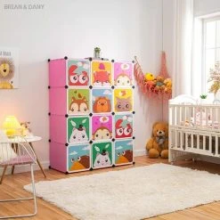 WYCTIN Hofuton Meuble Rangement Enfant Avec Motifs D'animaux, Support De Rangement, Armoires Etagères Plastiques, Armoire De Rangement Bricolage (Rose)