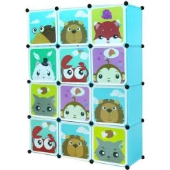WYCTIN Hofuton 12 Cube Organisateur Empilable Plastique Cube Rangement Etageres De Rangement Multifonctionnel Meuble De Rangement Avec Tige Suspendue Bleu