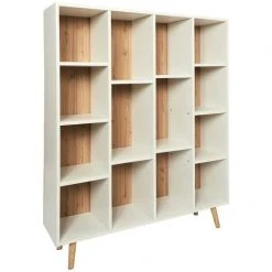 THE HOME DECO KIDS Bibliothèque Enfant 14 Niches Suzanne Beige - Blanc