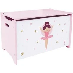 CIJEP Coffre à Jouets Ballerine, En Bois Pour Enfant H. 40 X L. 58 X P. 36 Cm - Rose