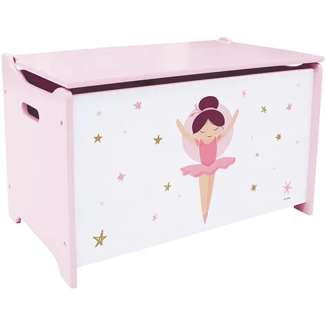 CIJEP Coffre à Jouets Ballerine, En Bois Pour Enfant H. 40 X L. 58 X P. 36 Cm - Rose