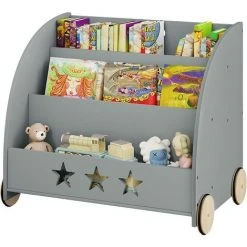 WOLTU Bibliothèque Pour Enfants. étagère à Jouets 3 Niveaux. Organiser Pour Livres Avec Roues. Gris