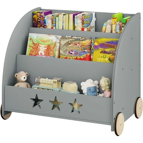 WOLTU Bibliothèque Pour Enfants. étagère à Jouets 3 Niveaux. Organiser Pour Livres Avec Roues. Gris