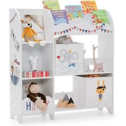 COSTWAY Meuble De Rangement Pour Enfant, Thème Océan, Étagère De Rangement Pour Jouets Et Livres, Avec 2 Tiroirs En Tissu(Model 2)