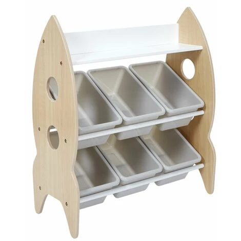 TOILINUX Meuble De Rangement Fusée 6 Bacs Et 1 étagère - Longueur 63,3 Hauteur 71,5 Profondeur 29,5cm - Beige