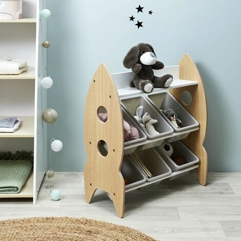 TOILINUX Meuble De Rangement Fusée 6 Bacs Et 1 étagère - Longueur 63,3 Hauteur 71,5 Profondeur 29,5cm - Beige – Image 4