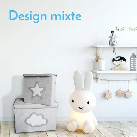 MONSIEUR BÉBÉ Lot De 2 Boites De Rangement, Coffre à Jouets Pour Enfant Avec Couvercle - 33 X 33 X 33 Cm - Gris Étoile - Monsieur Bébé - Gris – Image 4