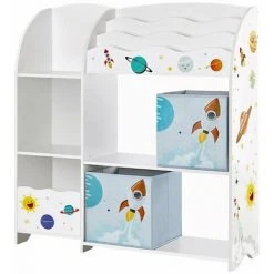 HELLOSHOP26 Étagère De Rangement Pour Jouets Enfant Et Livres Meuble De Rangement Multifonctionnel Avec 2 Tiroirs En Tissu Thème Planètes Pour Salle De Jeux Chambre Enfant 100 Cm Salon Blanc - Blanc