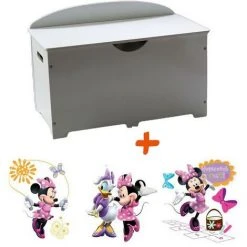 BEBEGAVROCHE Coffre à Jouets En Bois Blanc 2 En 1 Thème Minnie Et Daisy - Blanc