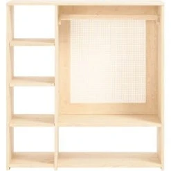 Armoire Montessori HANNUN Blai, Bois De Chauffage Massif D'origine Durable, Armoire De Style Rustique, Couleur Naturelle Avec Rotin - 105 X 112 X 42 Cm