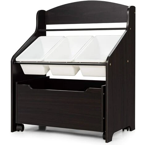 RELAX4LIFE Coffre à Jouets, Meuble De Rangement Pour Jouets D’Enfants Avec 3 Coffres Amovibles Et 1 Tiroir Pour Livres, Vêtement, 63,5 X 38x76,5cm, Blanc/Brun (Brun)