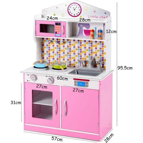 RELAX4LIFE Cuisine Pour Enfant, Jeu De Cuisine Avec 2 Pots Et 2 Bouteilles D'épices, Jeu D’Imitation De Cuisine Avec Grand Espace De Rangement Pour Jeux De Rôle (Rose) – Image 2