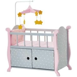 TEAMSON KIDS Lit Berceau Poupon Baigneur Poupée Polka Dots Princess Mobilier Bois TD-0206AG - Rose
