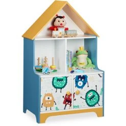 Relaxdays Étagère Enfants, 5 Compartiments à Jouets, Motif Monstres, Commode Enfants, HxLxP: 100x63,5x40 Cm, Multicolore