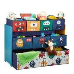 Relaxdays Étagère Enfants à 9 Boîtes, Motif Monstres, Commode à Jouets, HLP 70x92,5x30 Cm, Chambre D'enfant, Multicolore