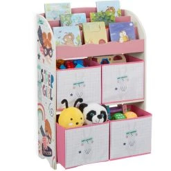 Relaxdays Étagère Enfants Super-héroïne, Rayons Livres & Boîtes Jouets, Commode Enfants, HxLxP: 93x63x28 Cm, Multicolore