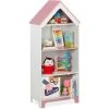 Relaxdays Étagère Enfants Super-héroïne, 4 Compartiments à Jouets, Armoire à Portes, HxLxP 116x51x30 Cm, Blanc Et Rose