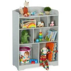 Relaxdays Étagère Pour Enfant; Bibliothèque De Chambre D'enfant, 7 Compartiments, HxLxP : 100 X 71,5 X 34 Cm, MDF, Gris